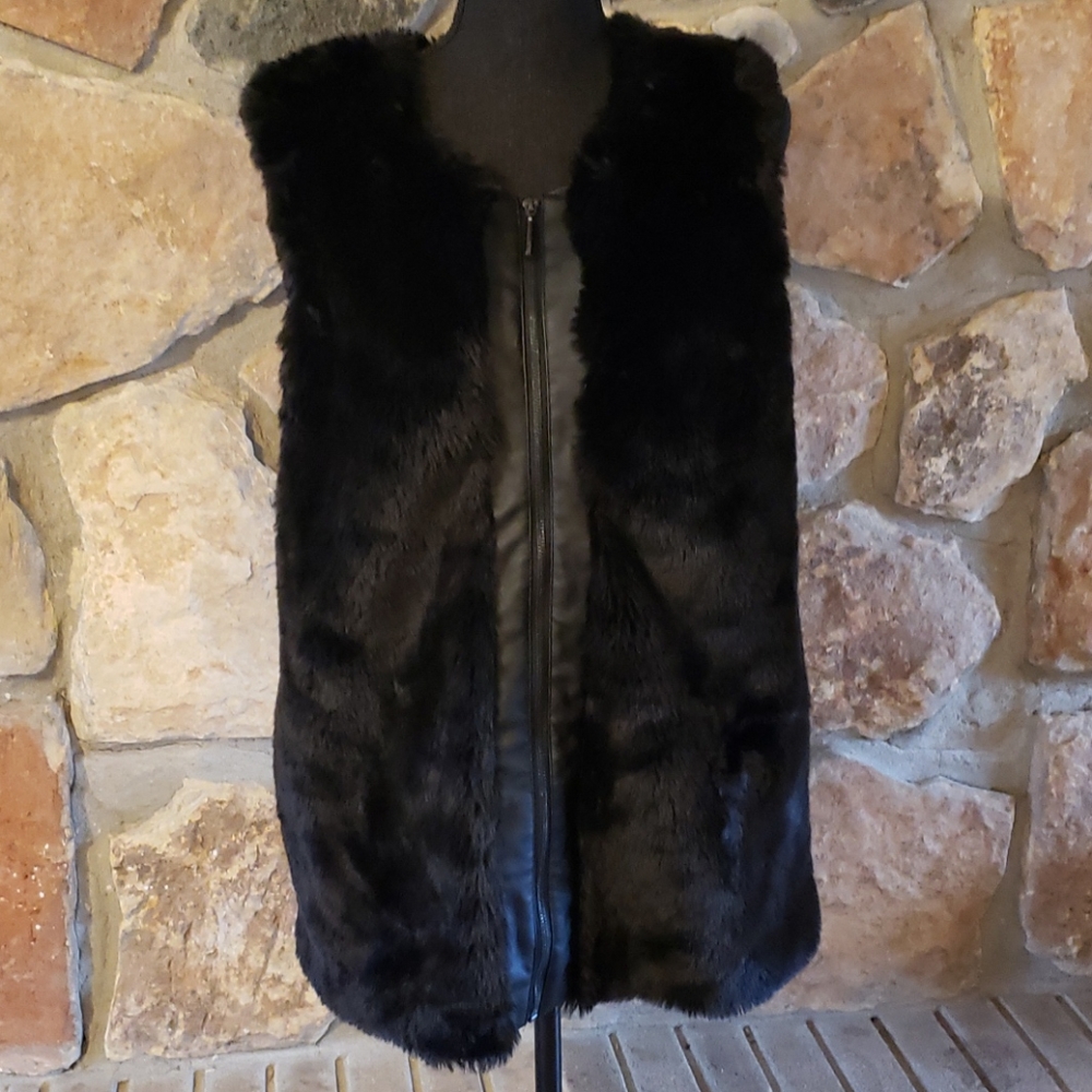 Kensie Faux Fur & Leather Vest, Size M